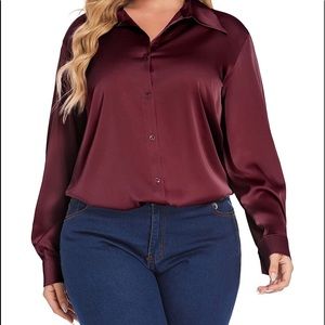 NWT: IN'VOLAND Plus Size Shirts Long Sleeve Tunic Button Satin Blouse SIZE 18W